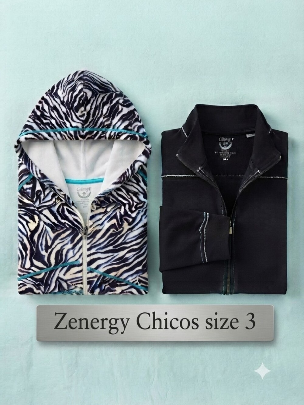 Chico's Zenergy Bundle Black Zip Jacket And Black Zebra Hoodie Chico's Size 3